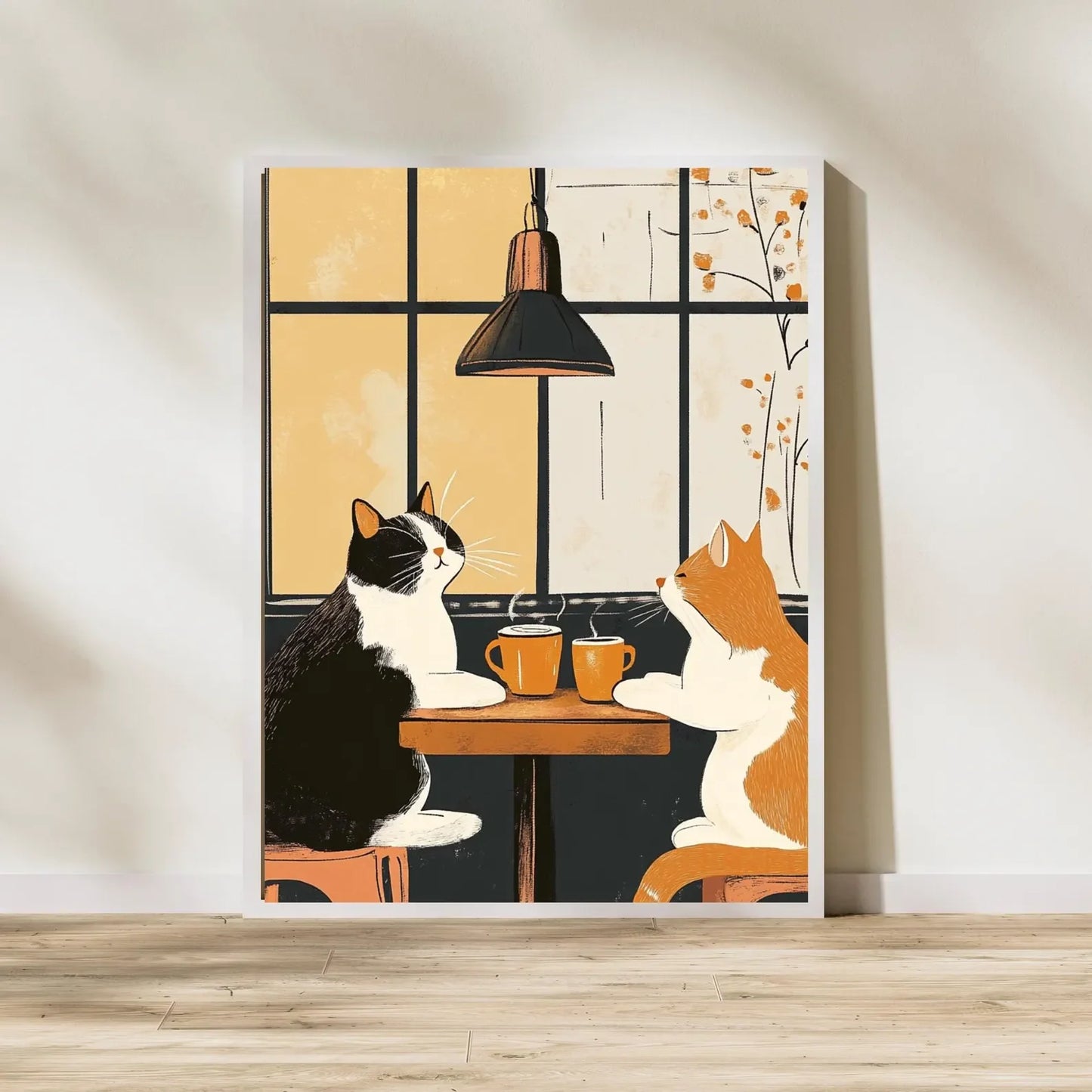 Funny Cat Coffee Canvas Wall Art | Vintage Cat Café Poster Canvas Wall Art Peaceful Pleasures Health and Wellness WS9221 50x70cm Unframed
