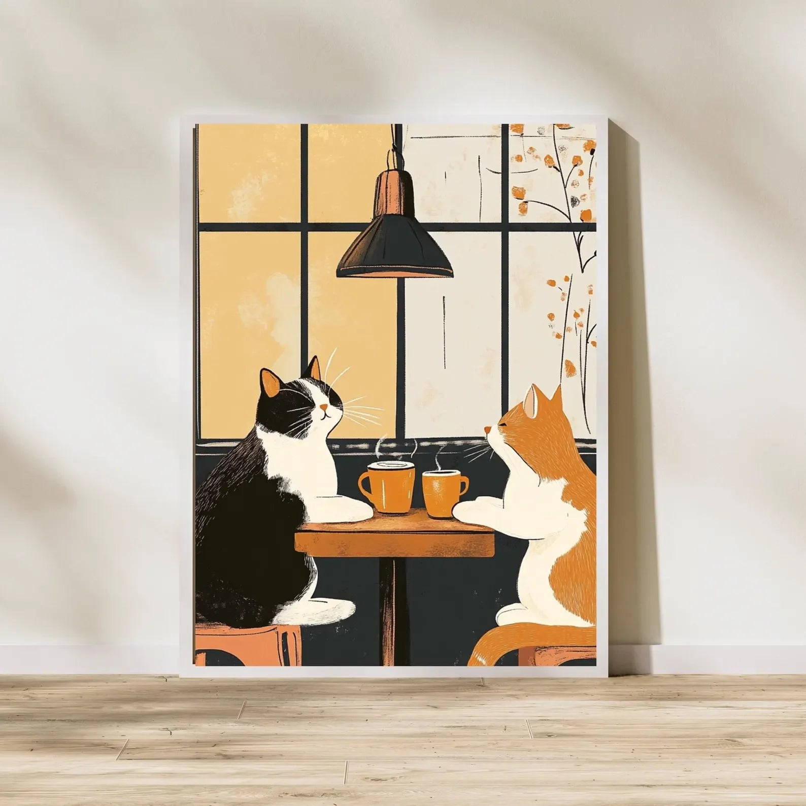 Funny Cat Coffee Canvas Wall Art | Vintage Cat Café Poster Canvas Wall Art Peaceful Pleasures Health and Wellness WS9221 50x70cm Unframed