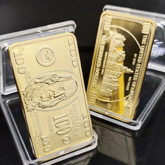 USA $100 Gold-Plated Novelty Bullion Bar Coin with Gift Box Novelty Collectible Coin Oasis Select