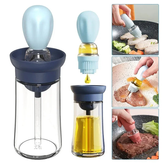 2 in 1 Silicone Dropper Measuring Oil Dispenser Bottle Glass Olive Oil Dispenser Bottle With Silicone Brush Cooking Kitchen Tool Peaceful Pleasures Health and Wellness