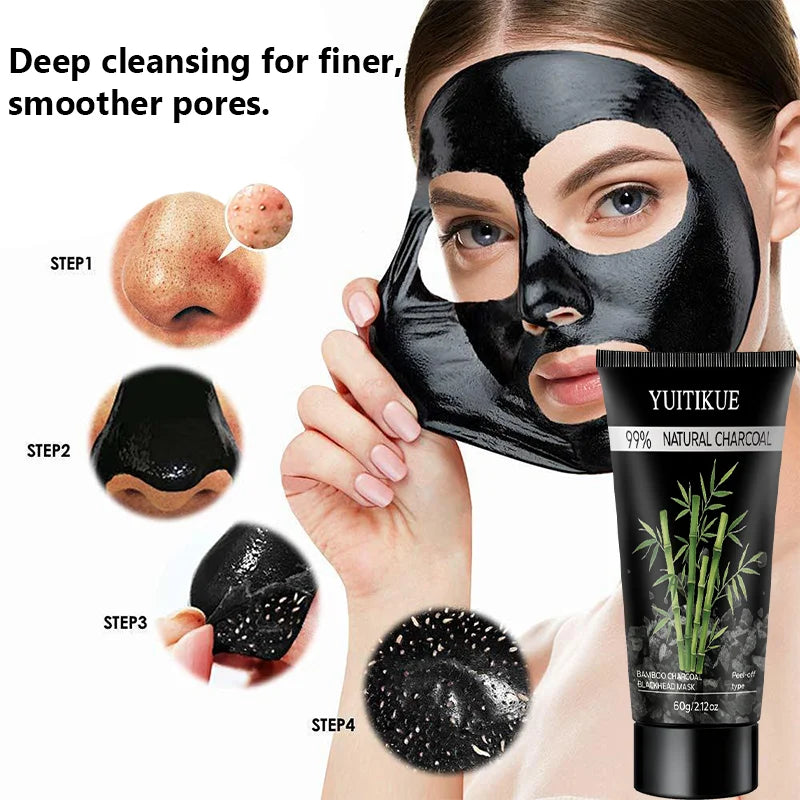 YUITIKUE Bamboo Charcoal Blackhead Mask 60g 99% Natural Charcoal Peel-off Mask for Deep Cleansing Peaceful Pleasures Health and Wellness