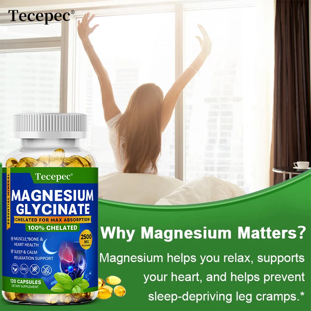 Magnesium Glycinate Supplement, Highly Absorbed, Supports Muscle Relaxation and Recovery, Maximum Bioavailability, 120 Capsules Peaceful Pleasures Health and Wellness
