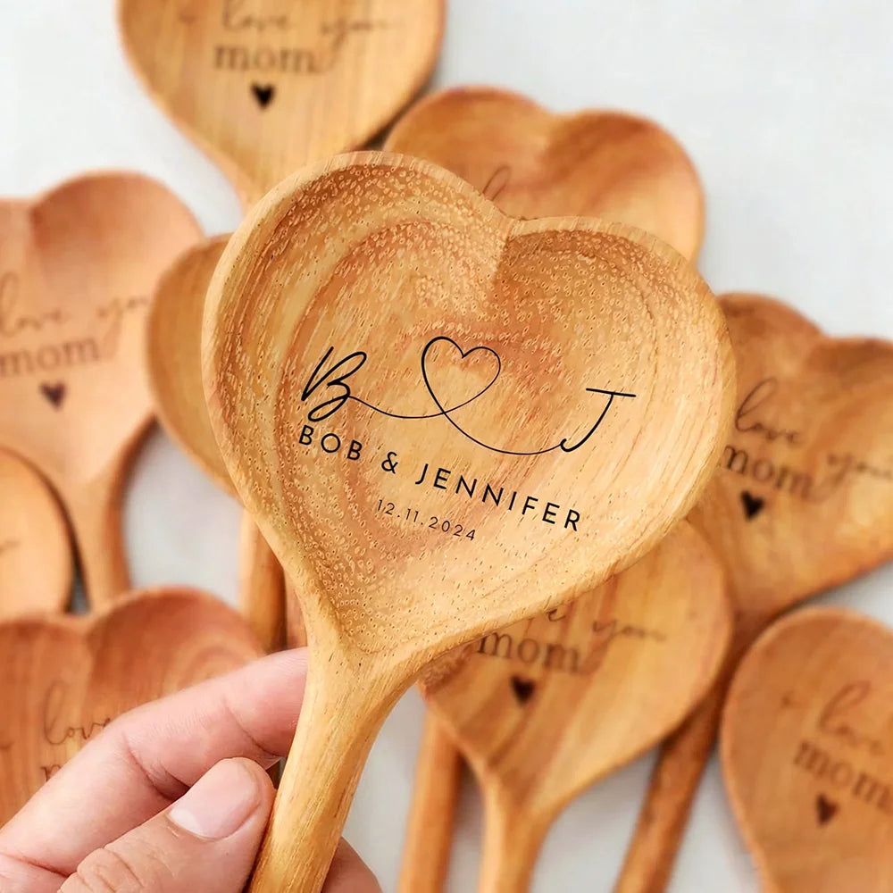Personalized Heart Wooden Spoon | Wedding & Bridal Shower Favor Personalized Wedding Favor Peaceful Pleasures Health and Wellness