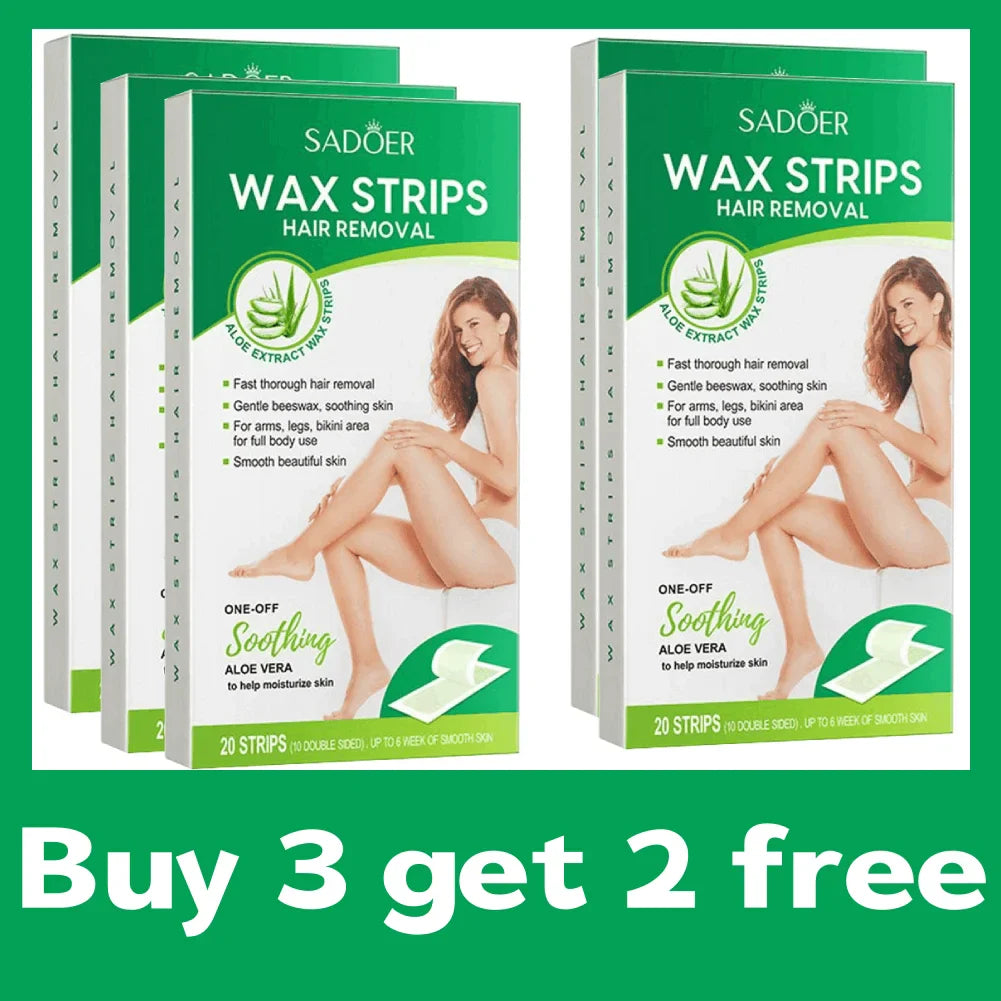 Aloe Vera Wax Strips 20-Pack – Face, Body & Leg Hair Removal