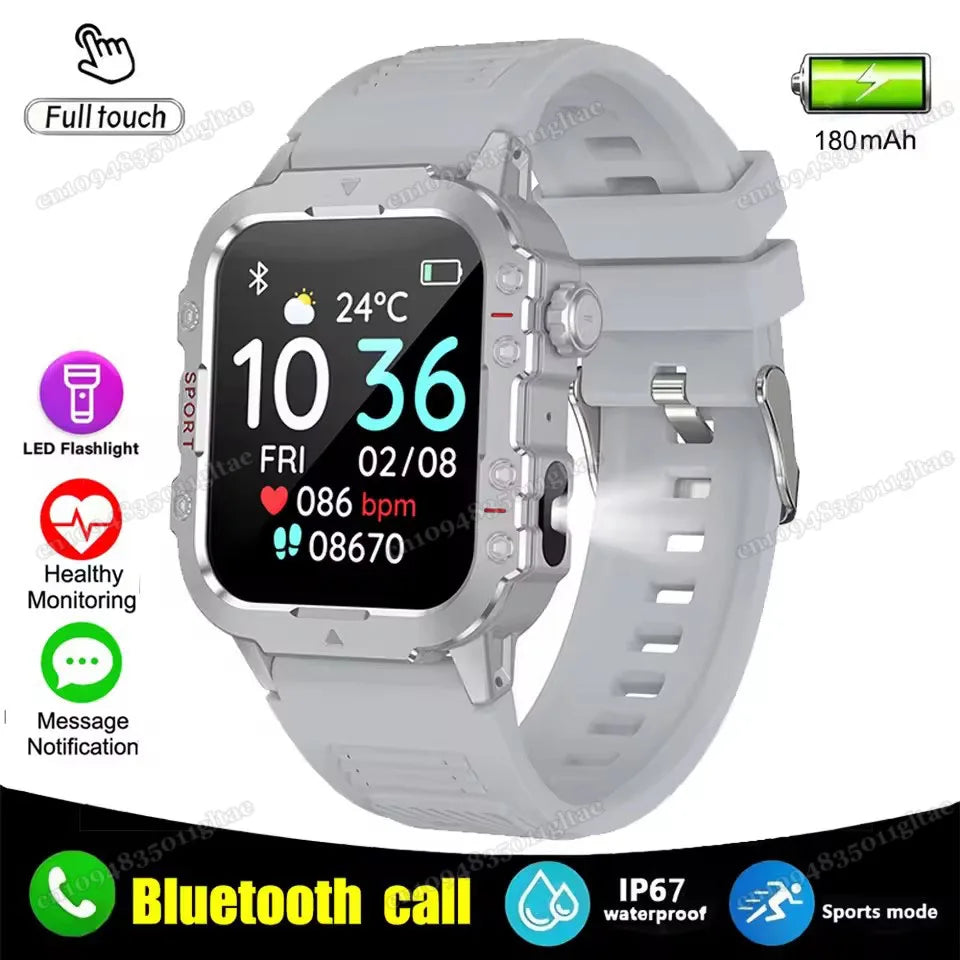 2026 Outdoors Durable Men Sports Smart Watch 1400mAh Battery LED Flashlight Waterproof Bluetooth Call Military Smartwatchs HW12 Peaceful Pleasures Health and Wellness 1.44 Silver Smartwatch
