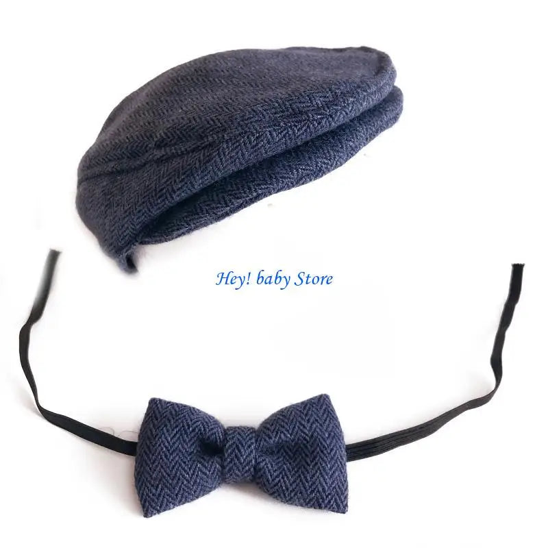 Newborn Baby Beanie Hat & Bow Tie Photography Props Set