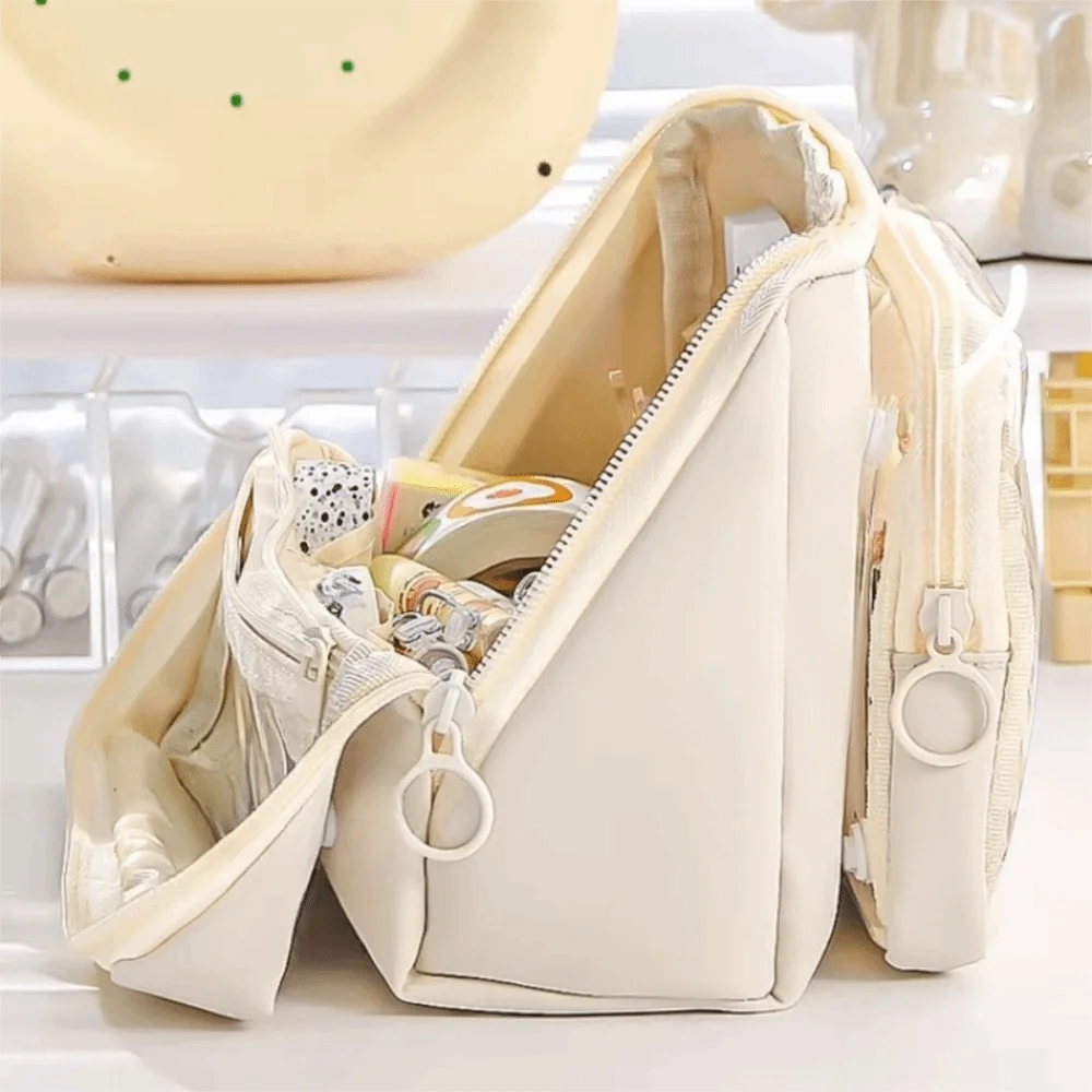 Kawaii Large Capacity Transparent Pencil Case DIY Zipper Transparent Pen Bag Multifunctional Solid Color Stationery Box Friend Peaceful Pleasures Health and Wellness