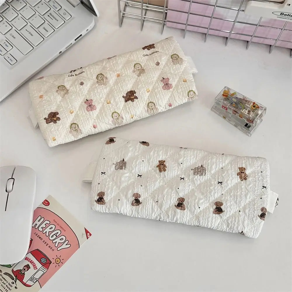 Fresh Lace Pencil Pouch Large Capacity Cosmetic Bag Flower Pattern Pen Case Makeup Bag Cartoon Stationery Storage Bag Peaceful Pleasures Health and Wellness