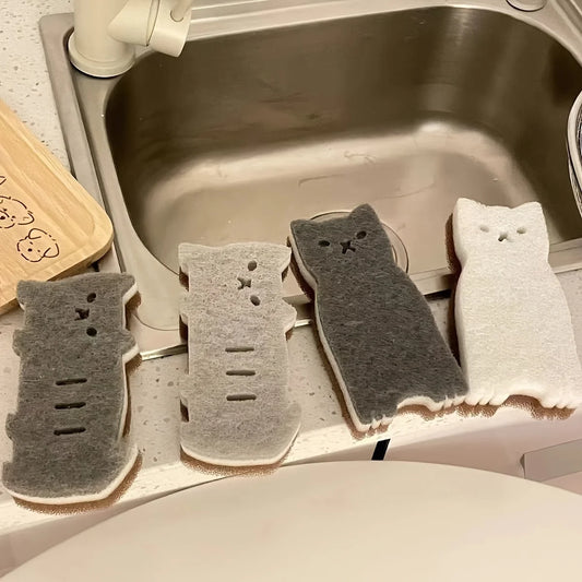 4-Pack Cute Cat Kitchen Sponge Set | Microfiber Dishwashing Kitchen Cleaning Sponge Peaceful Pleasures Health and Wellness
