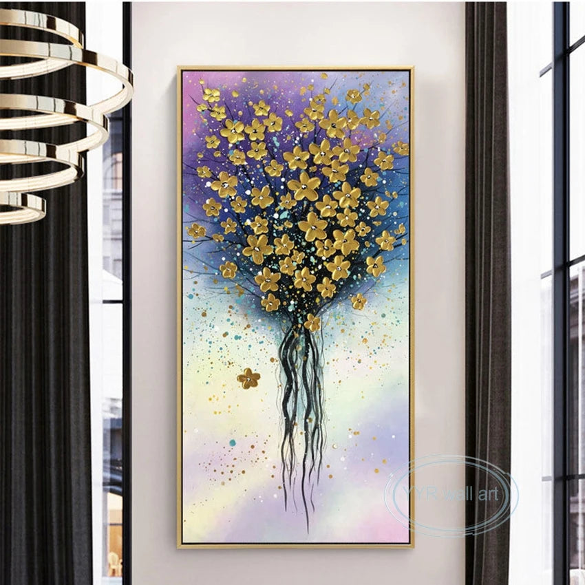 Wall Aesthetic Decoration Mural Handmade Abstract Flowers Art Picture Modern Light Luxury Hanging Poster For Living Room Bedroom Peaceful Pleasures Health and Wellness