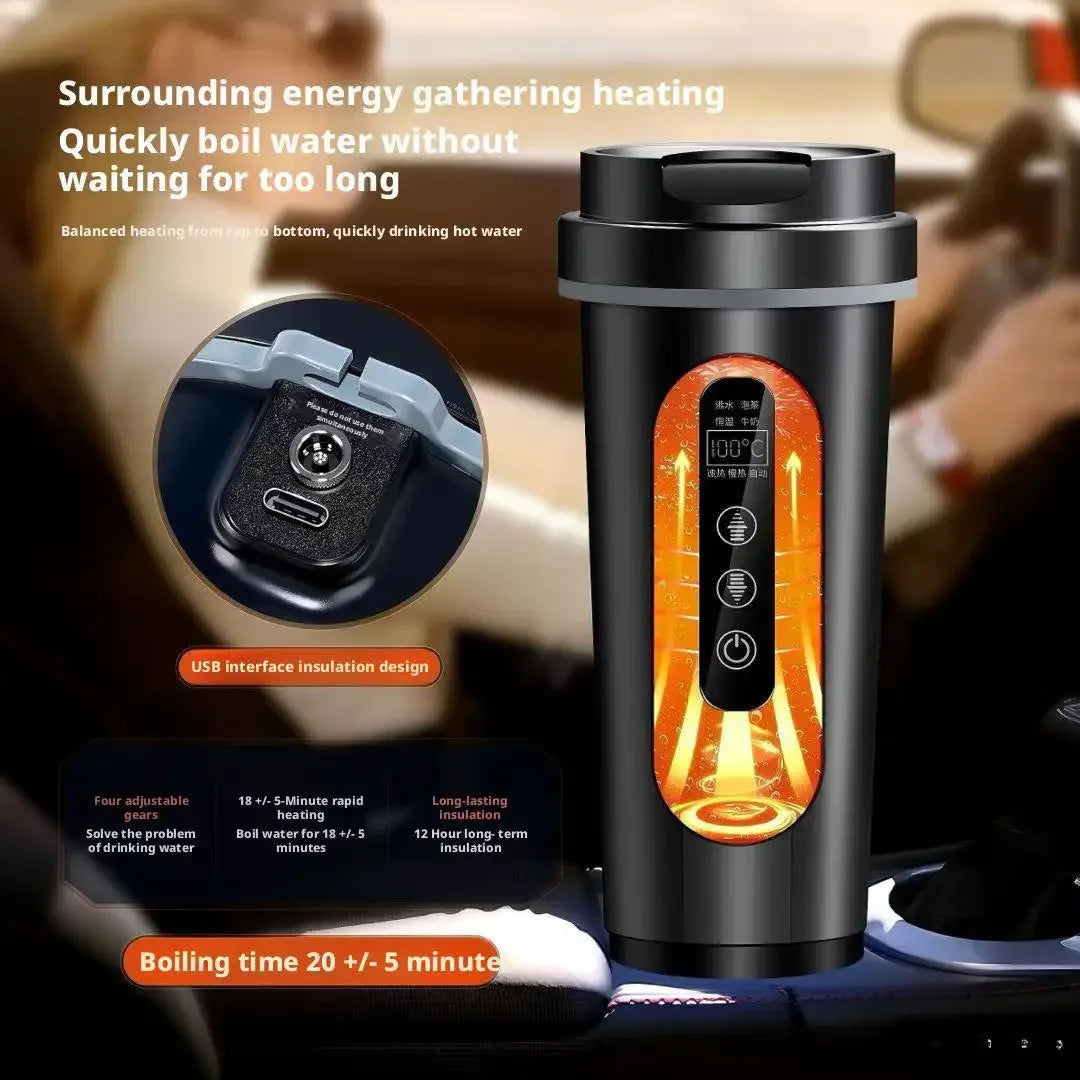 500ML Car Heating Water Cup 12V 24V Universal 316 Stainless Steel Liner Portable Smart Electric Kettle for Truck Insulation Peaceful Pleasures Health and Wellness
