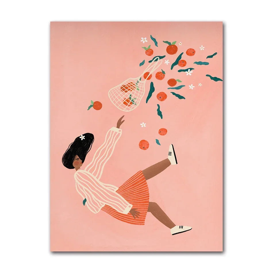 1Pc Frameless Whimsical Colourful Art Vibrant Woman Portrait Minimalist Wall Art Canvas Painting Posters for Living Room Mode Peaceful Pleasures Health and Wellness 4 30x40cm Unframed