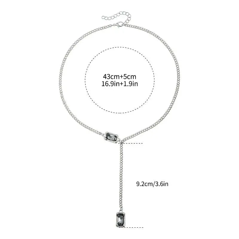 Y-Shape Layering Necklace | Black Square Rhinestone Pendant