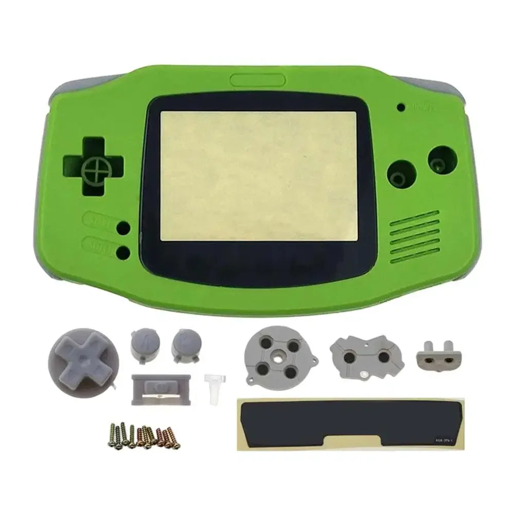 Full Housing Shell Replacement for Game Boy Advance GBA Clear Transparent Custom Case Cover Buttons Screws Full Set DIY Repair Peaceful Pleasures Health and Wellness Green
