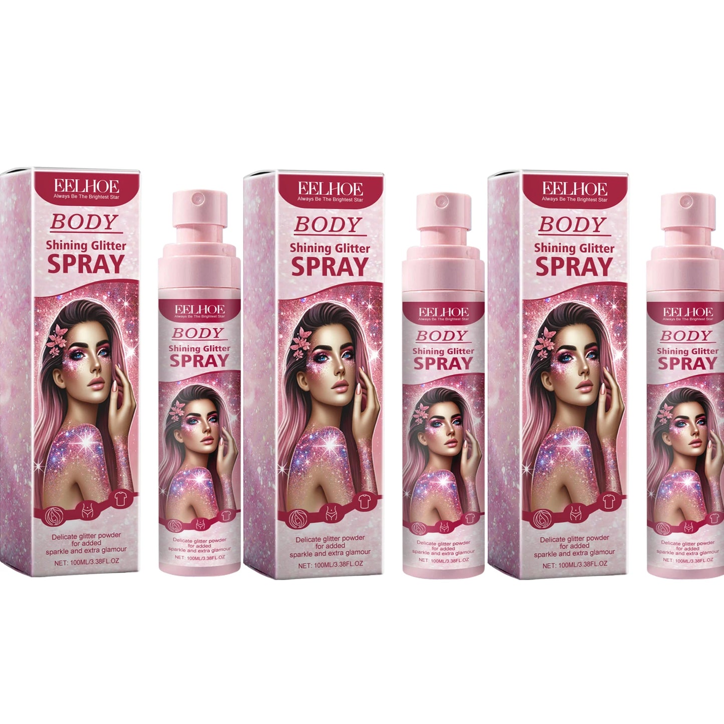 Makeup Glitter Spray Instantly Enhancing Radiance Emit Charming Radiance Quick Drying Brightening Waterproof Party Glitter Spray Peaceful Pleasures Health and Wellness 3 X 100ml Boxed
