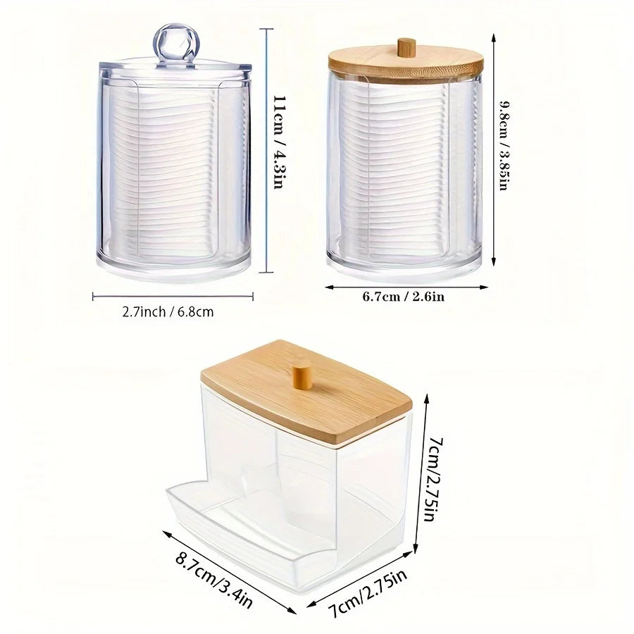 Clear Acrylic Makeup Organizer – Cotton Pad & Swab Holder Cosmetic Storage Jar