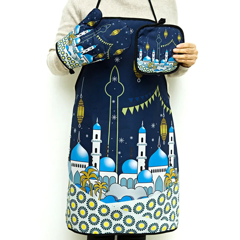 Ramadan Mubarak Kitchen Set – Apron, Oven Mitt & Pot Holder Kitchen Gift Set Peaceful Pleasures Health and Wellness G