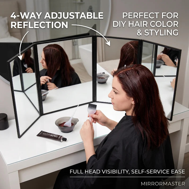 4 Way Mirror 360 Degree Handheld Desktop Portable Foldable Makeup Mirror For Self Hair Cutting Makeup Mirror Convenient and prac Peaceful Pleasures Health and Wellness