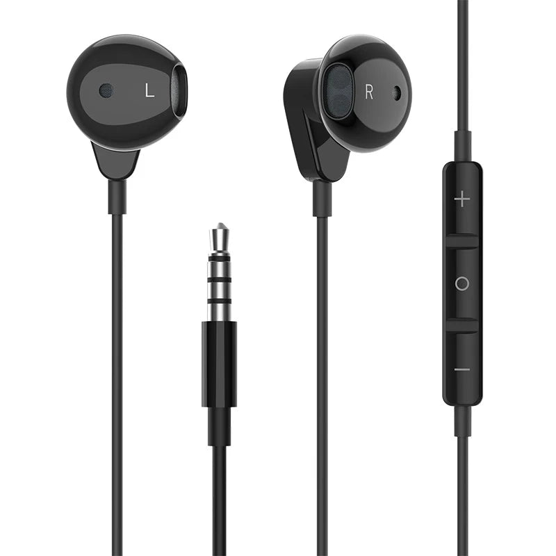 1pc Classic Flat Head Wired Gaming & Music Earphones, With Microphone & In-Line Control, 3.5mm Jack, Ergonomic Design Peaceful Pleasures Health and Wellness Black