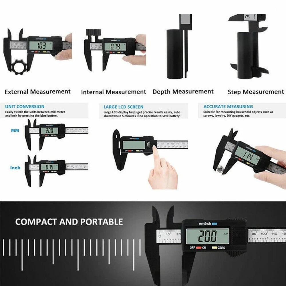 100/150mm electronic vernier caliper, carbon fiber dial vernier caliper, micrometer, digital scale. Batteries are not included Peaceful Pleasures Health and Wellness