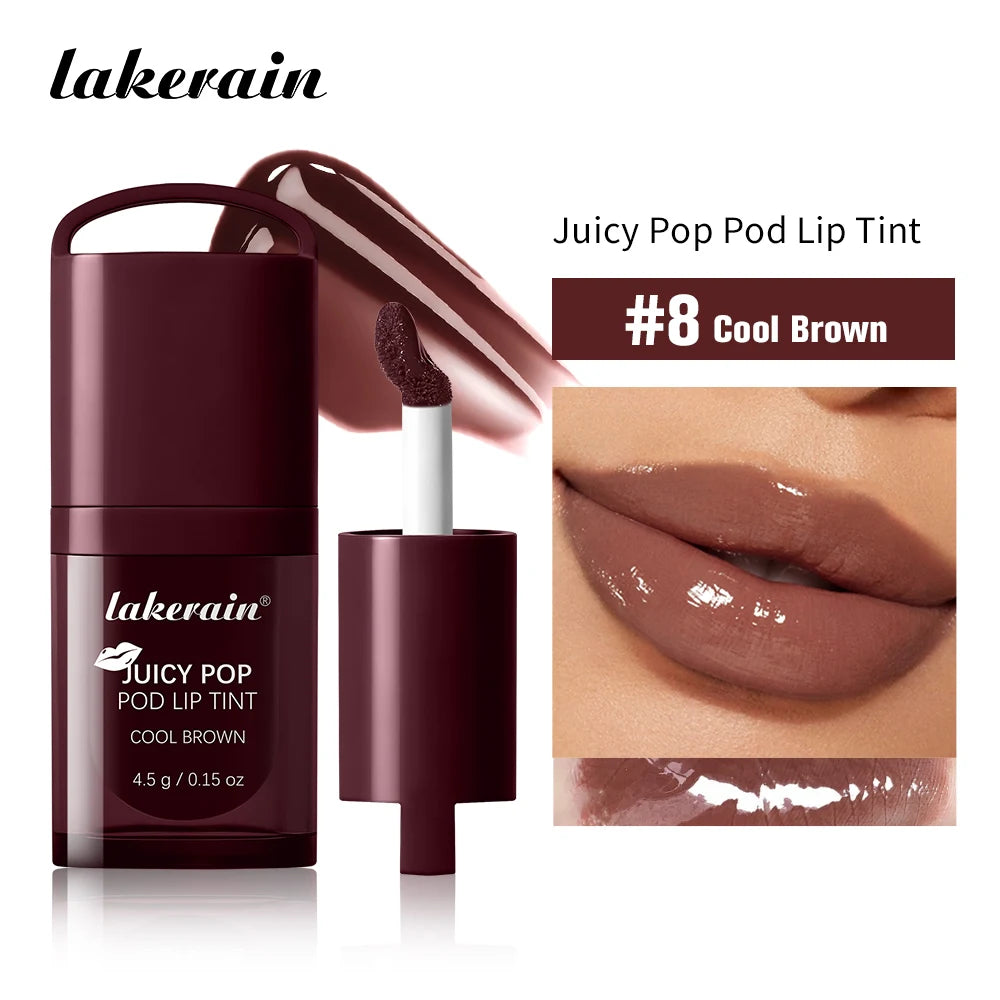 Waterproof Long Lasting JuicePop Lip Tint Box Nourishing Hydrating Lip Oil Gloss Lightweight Vivid Color Non-Sticky Lip Balm Peaceful Pleasures Health and Wellness 8Cool Brown