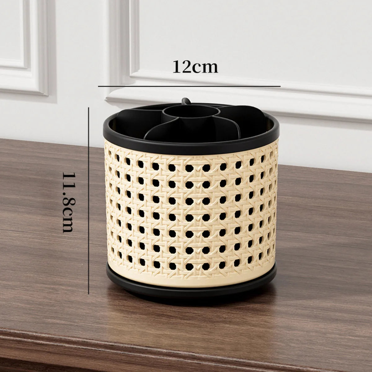 1Pcs Rotating Pen Container Multifunctional Desktop Organizer ‌Makeup Brush Holder for Stationery Storage Box Office Supplies Peaceful Pleasures Health and Wellness Black