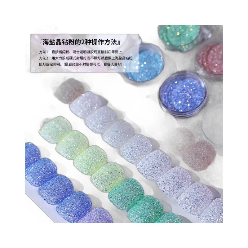 Aurora Sea Salt Nail Glitter Set – 12 Colors Holographic Sugar Powder