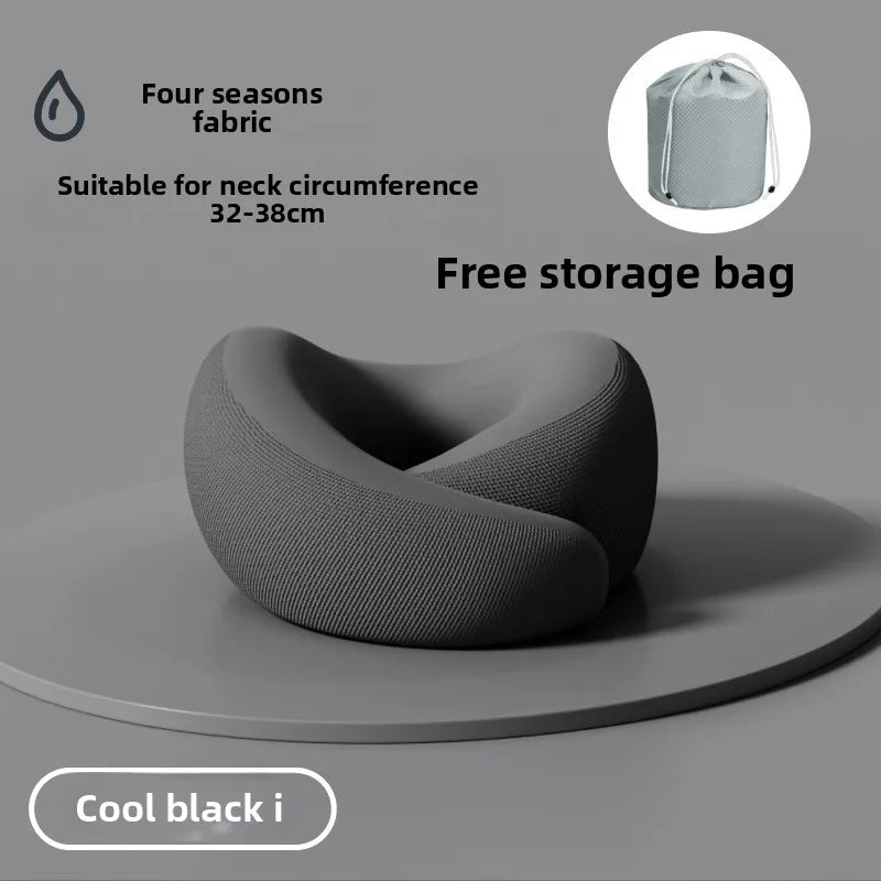 U-Shaped Neck Pillow Neck Support Slow Rebound Adjustable Travel Neck Pillow Washable Memory Foam Sleep Nap Pillows Travel Use Peaceful Pleasures Health and Wellness Black With bag