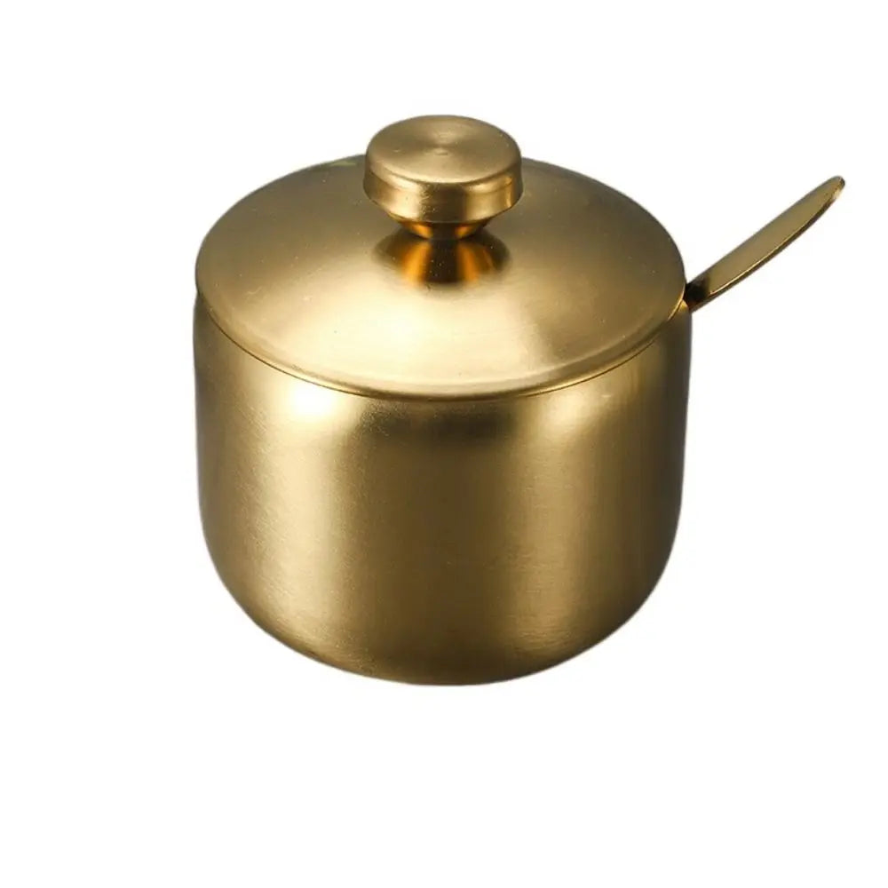 Stainless Steel Sugar Bowl with Lid & Spoon | Gold & Silver
