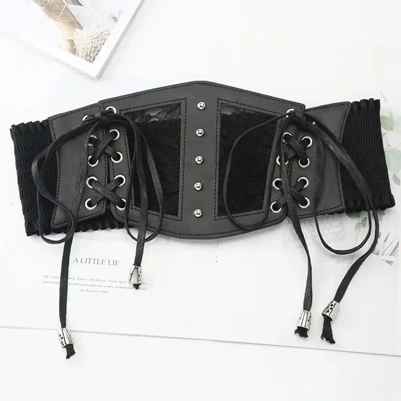 Retro Ladies's Elastic Lace Buckle Lace Corset Belts Goth Punk Dress Corset Black Belt For Women On Shirt Dress Girdle Corset Peaceful Pleasures Health and Wellness