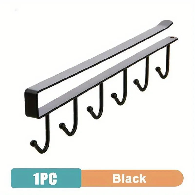 1pc Kitchen Shelf Storage Clothes Hanging Organizer Cup Holder Glass Mug Holder 6 Hooks Storage Rack 2030 Peaceful Pleasures Health and Wellness black United States