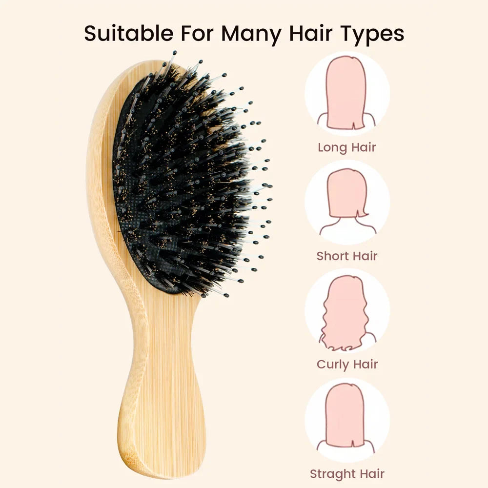 Bamboo Hair Brush with Boar Bristles – Detangle & Shine