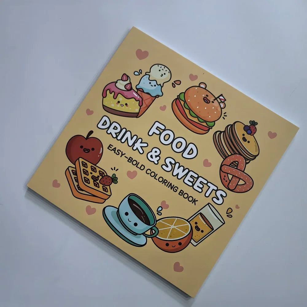 Food Drink Sweets Easy-bold Coloring Book Adults Cute Drawing Perfect