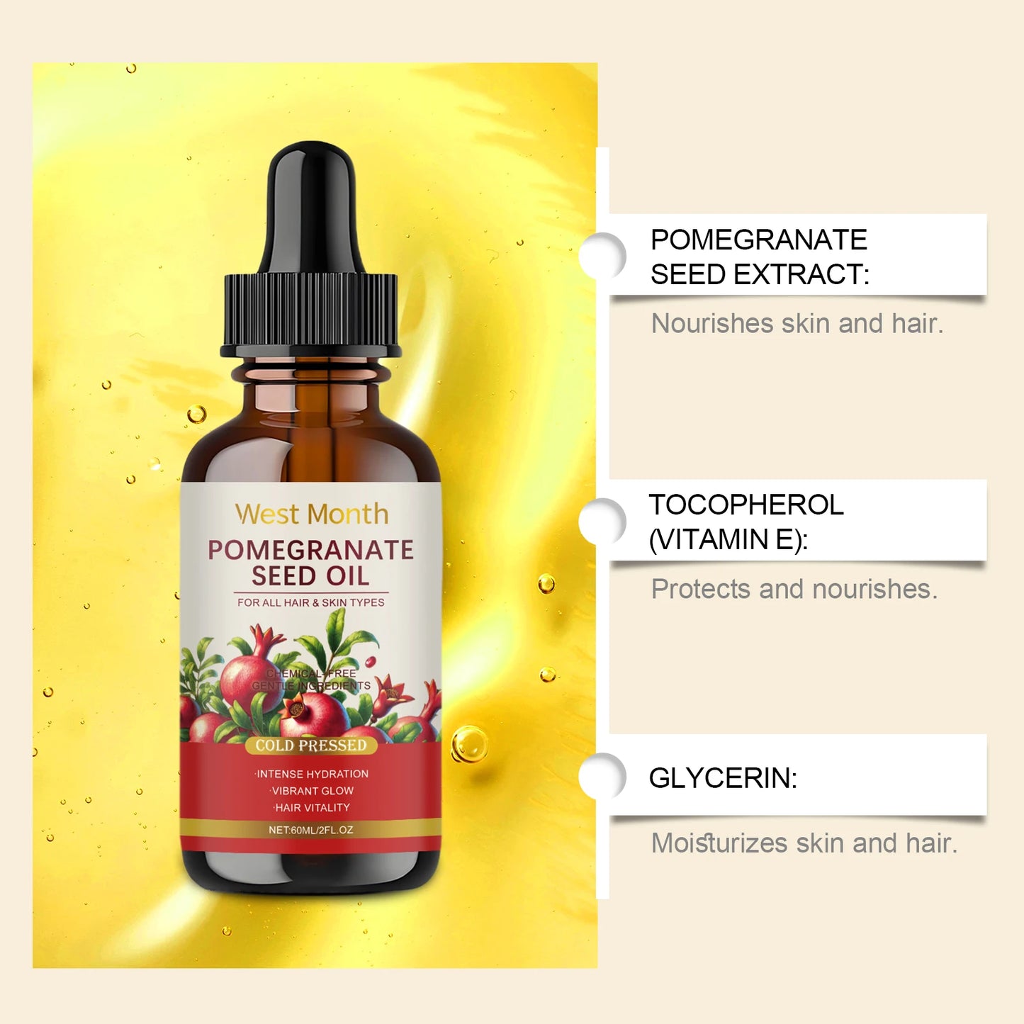 WEST MONTH 60ml Pomegranate Seed Oil | Moisturizing Body Skin Care
