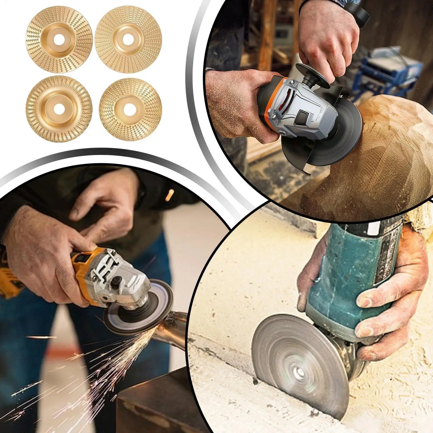 4-Pc Angle Grinder Wood Carving Disc Set – 4/4.5 Inch