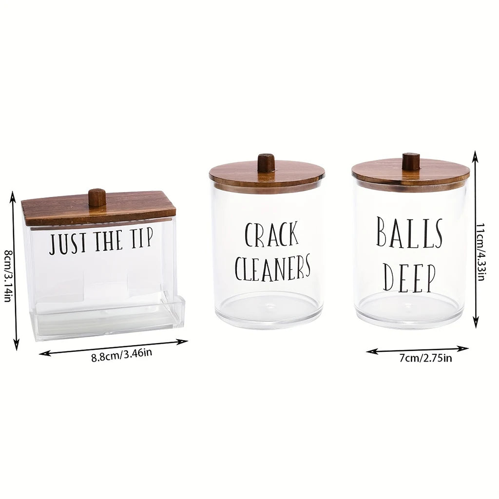 3pcs Acrylic Apothecary Jar Bathroom Organizer Set – Cotton Swab Holder, Cotton Ball & Bathroom Decor Storage