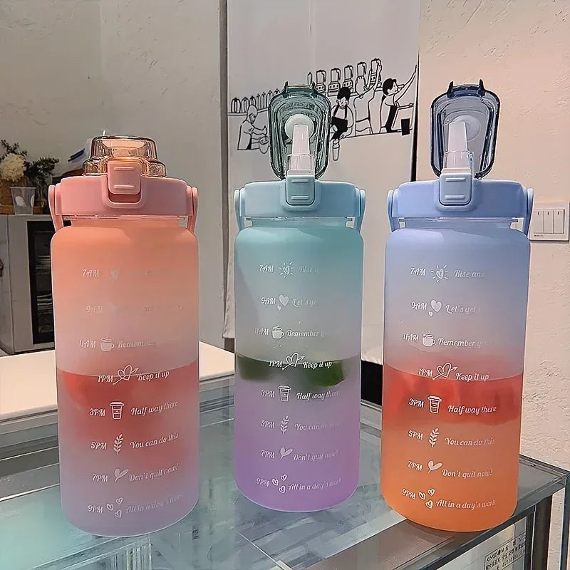 2L Motivational Water Bottle with Straw & Time Scale