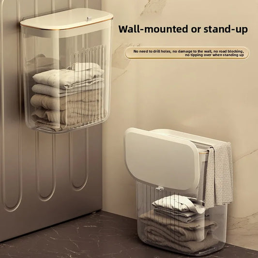 Luxury Wall-Mounted Laundry Hamper No-Drill Hanging Dirty Clothes Basket with Lid for Bathroom/Bedroom, Transparent Storage Bin Peaceful Pleasures Health and Wellness