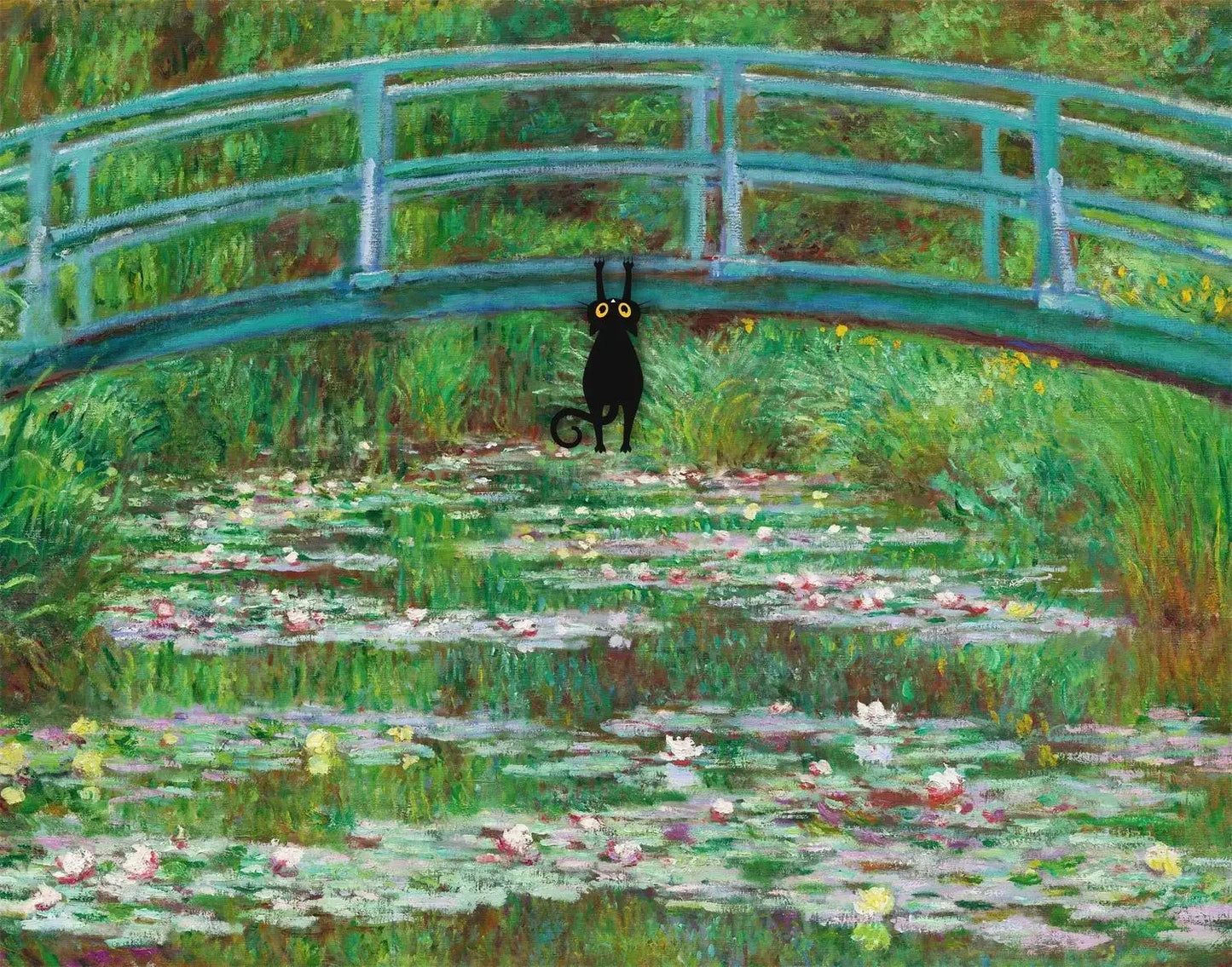 Monet Black Cat Lotus Pond Canvas Print | Wall Art Decor