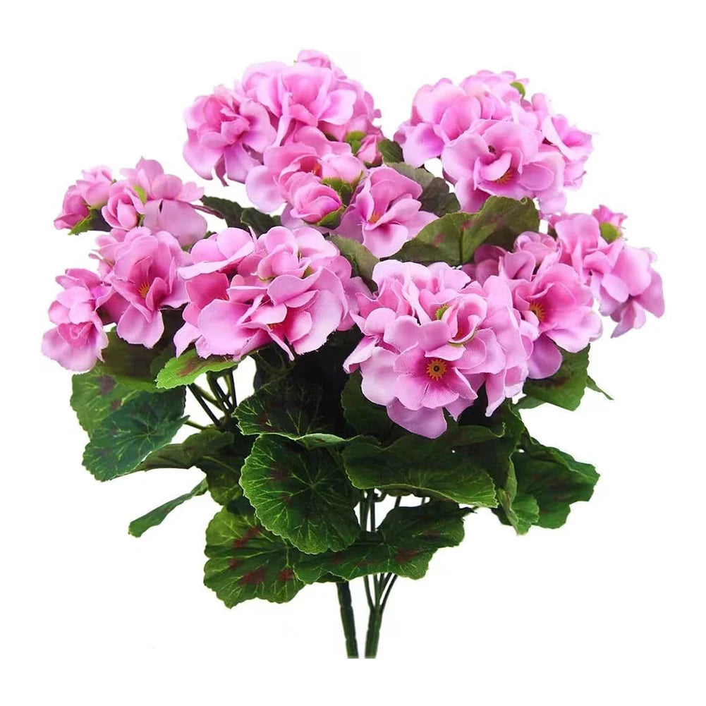 2Pcs Artificial Geraniums Faux Flower Bush – Indoor & Outdoor