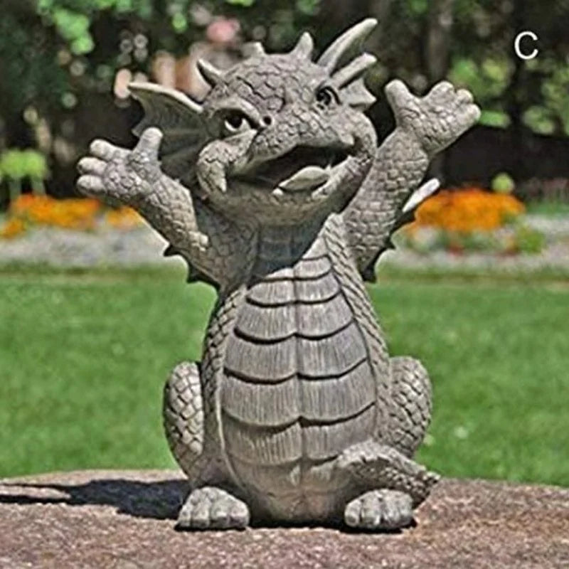 Dragon Meditation Statue LED Resin Garden Sculpture Ornament
