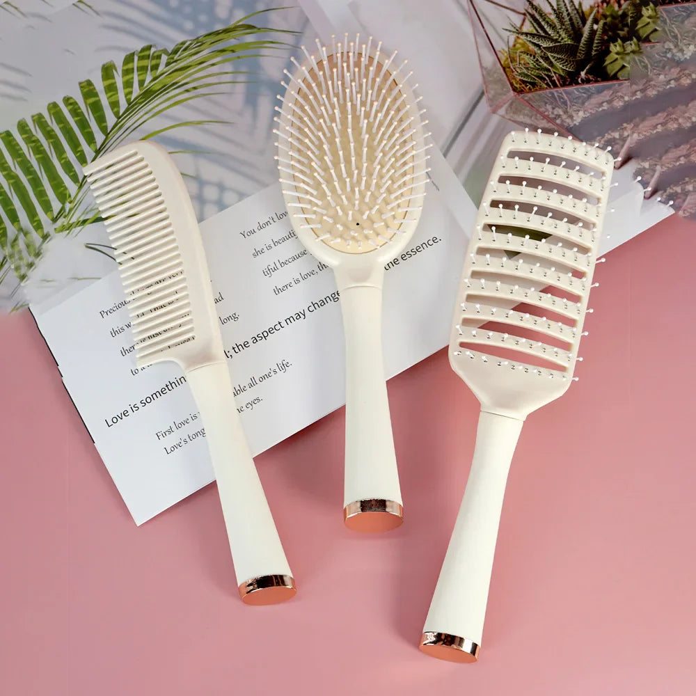 3-Piece Hair Comb Set – Cushion, Wide Tooth & Hollow Comb