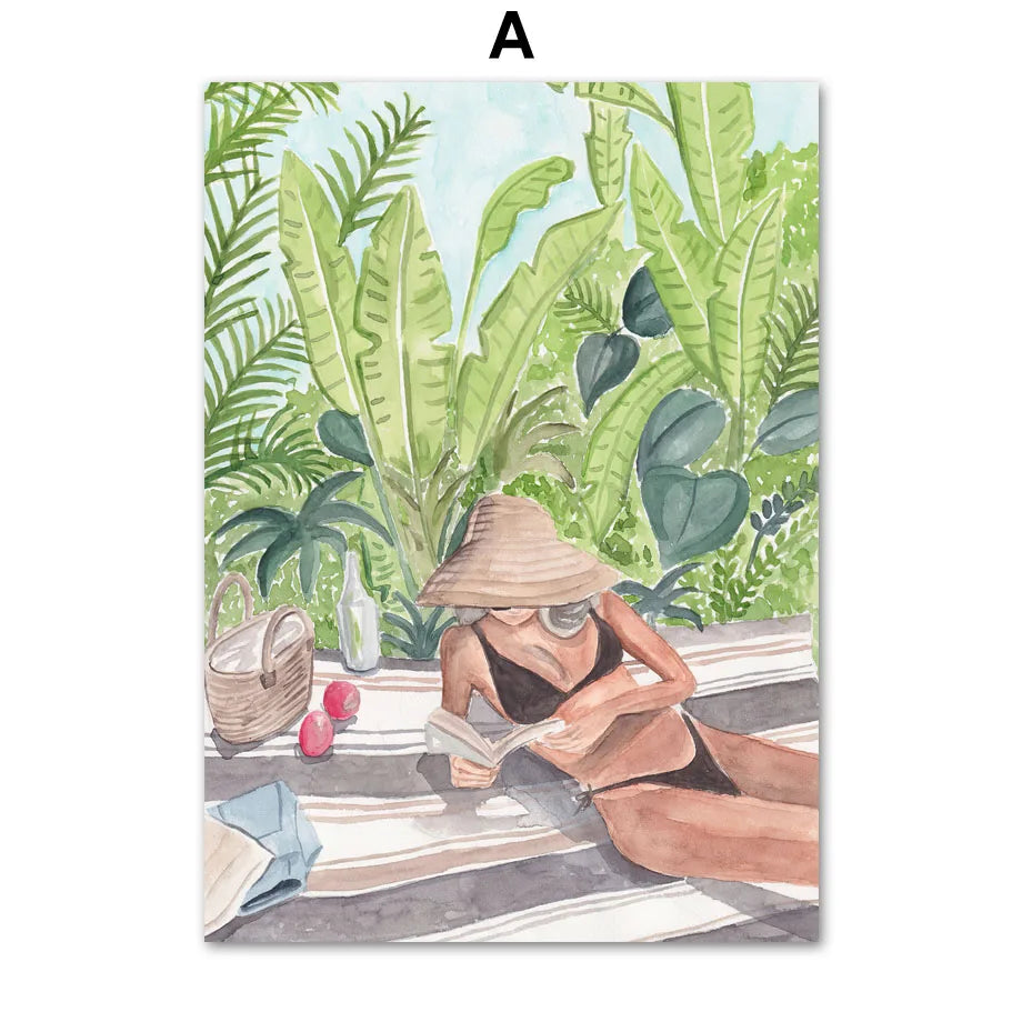 Watercolor Travel Wall Art Mural Boho Cityscape Beach Landscape Prints Girl Plant Modern Aesthetic Canvas Posters Home Decor Peaceful Pleasures Health and Wellness A 20x30cm Unframed