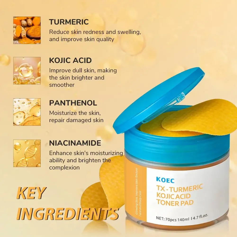 KOEC Turmeric Kojic Acid Toner Pads, Glowing Skin, Exfoliating, Balance Oil, Remove Excess Keratin Facial Sponges, Daily Cleaner Peaceful Pleasures Health and Wellness