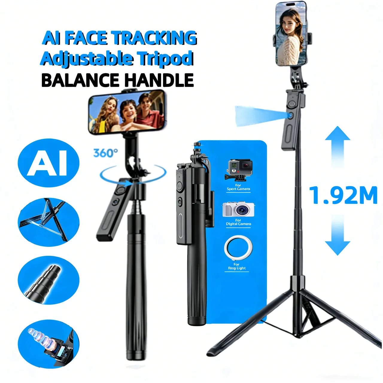 Tripod for Mobile Phone 360°Auto-Rotation Shooting Tripod Selfie Stick Phone Stand AI Face Following, with Remote Control Peaceful Pleasures Health and Wellness