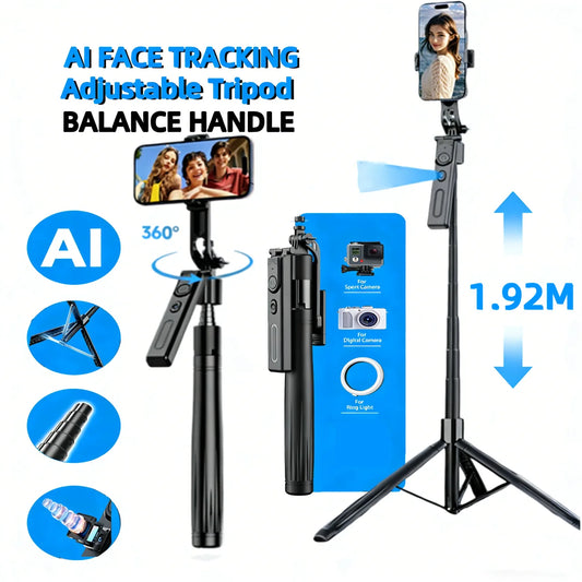 Tripod for Mobile Phone 360°Auto-Rotation Shooting Tripod Selfie Stick Phone Stand AI Face Following, with Remote Control Peaceful Pleasures Health and Wellness