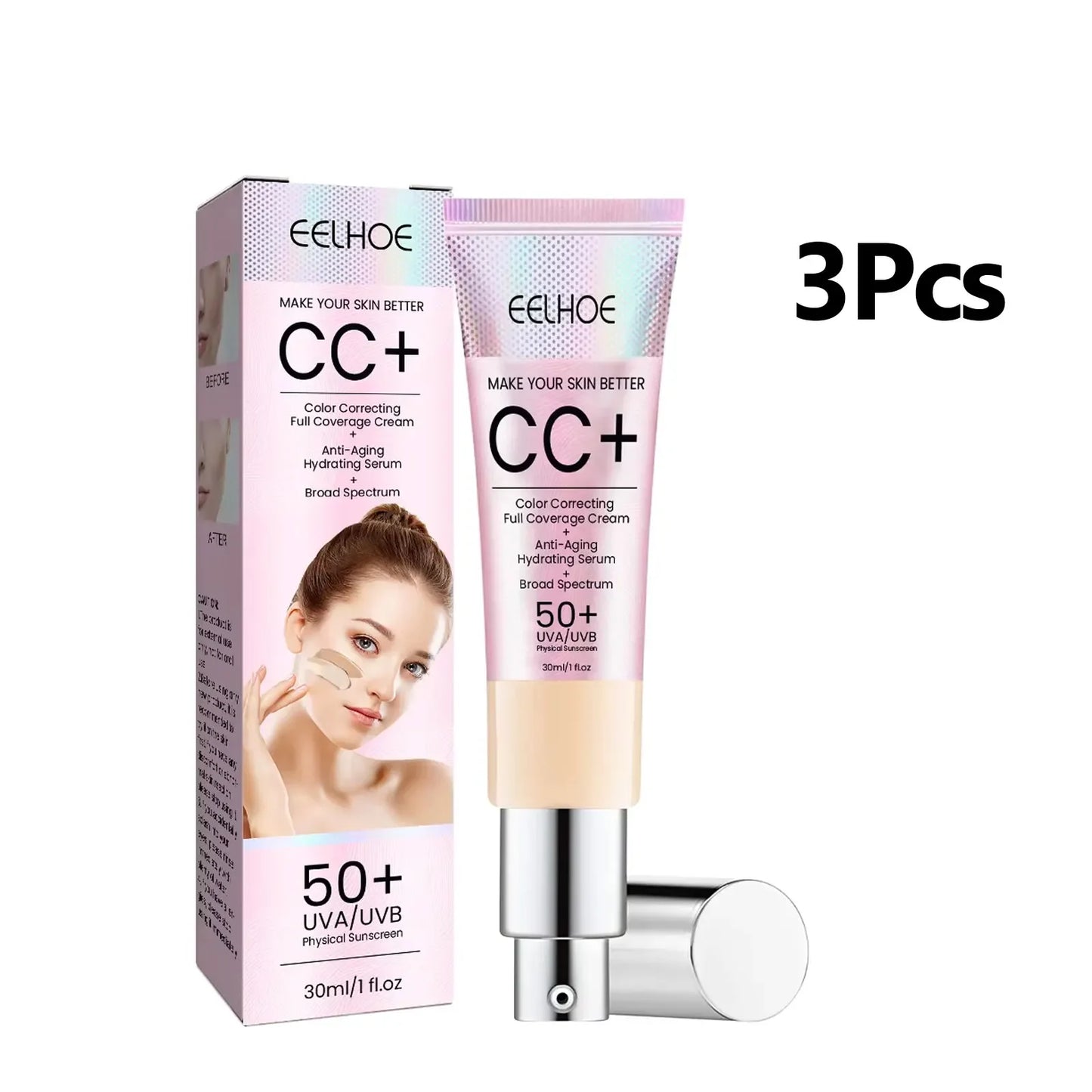 CC Cream Foundation SPF 50 – Brightening, Oil Control & Concealer Peaceful Pleasures Health and Wellness 3PCS Light White