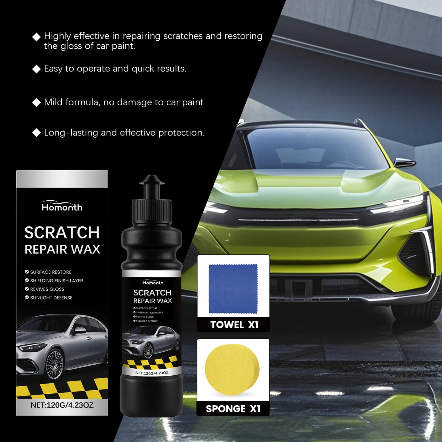 Homonth Car Scratch Repair Wax Kit – Polish, Buff & UV Protection