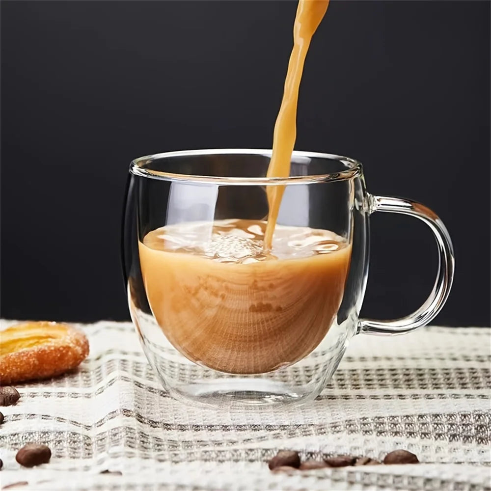 250ml Double-Walled Borosilicate Glass Coffee Mug with Handle