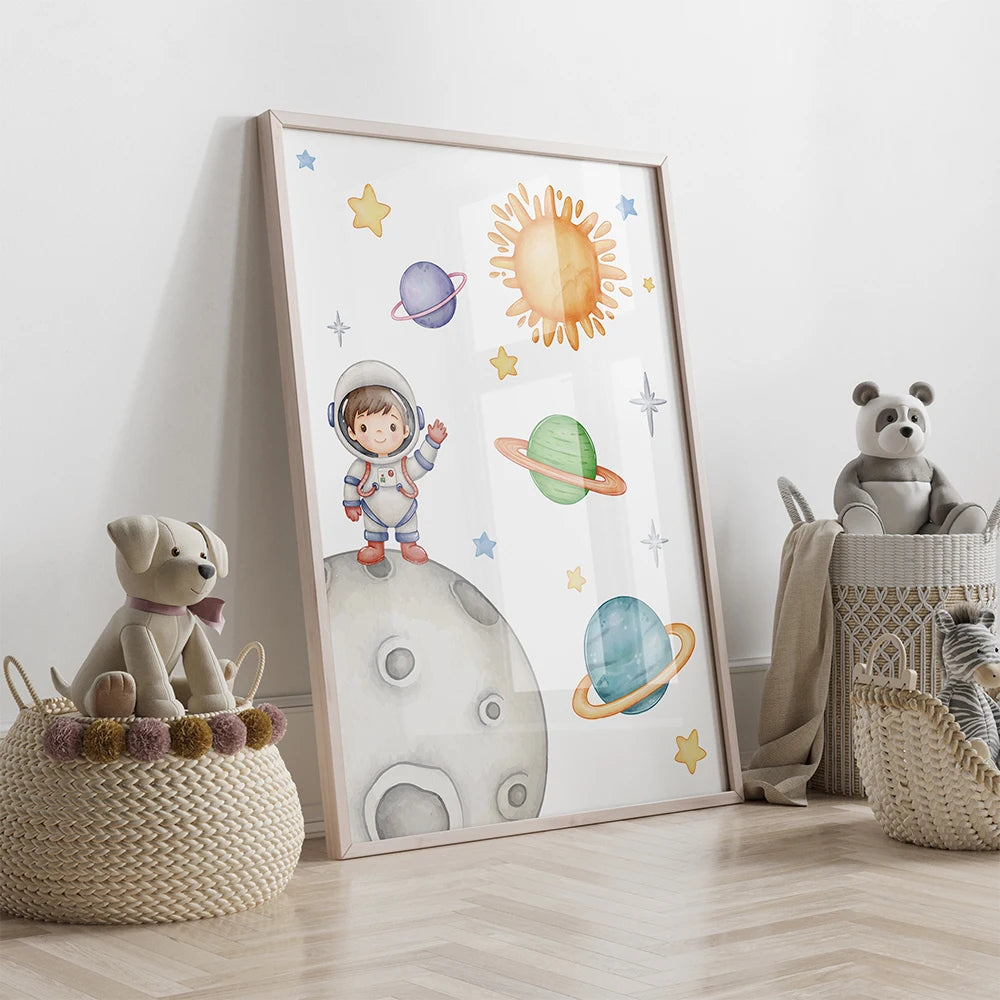 3-Piece Personalized Blue Planet Canvas Wall Art | Kids Decor